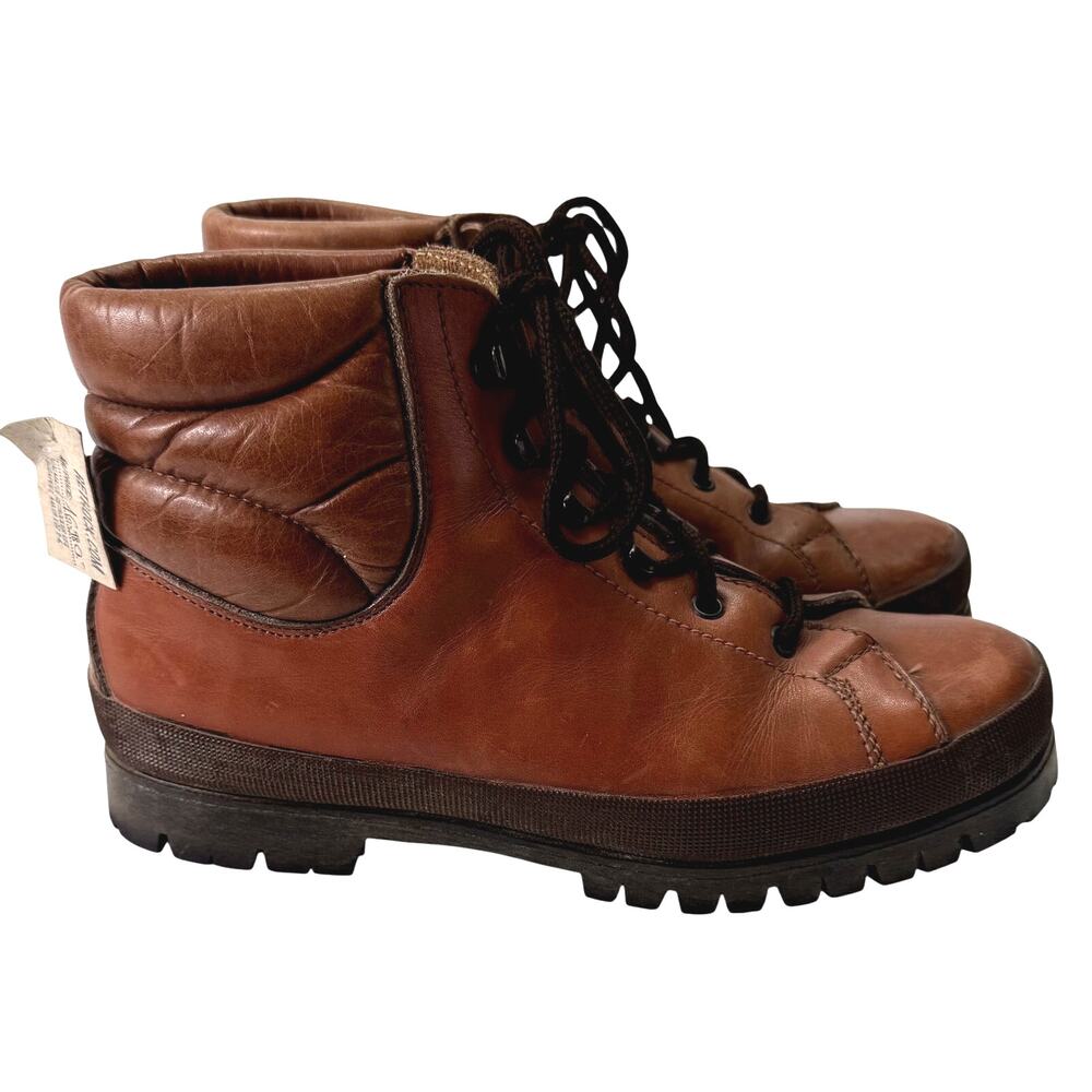 VTG Italian Hiking Boots Mens sz 41 US 8 Brown Leather Vibram Soles Bama Combat